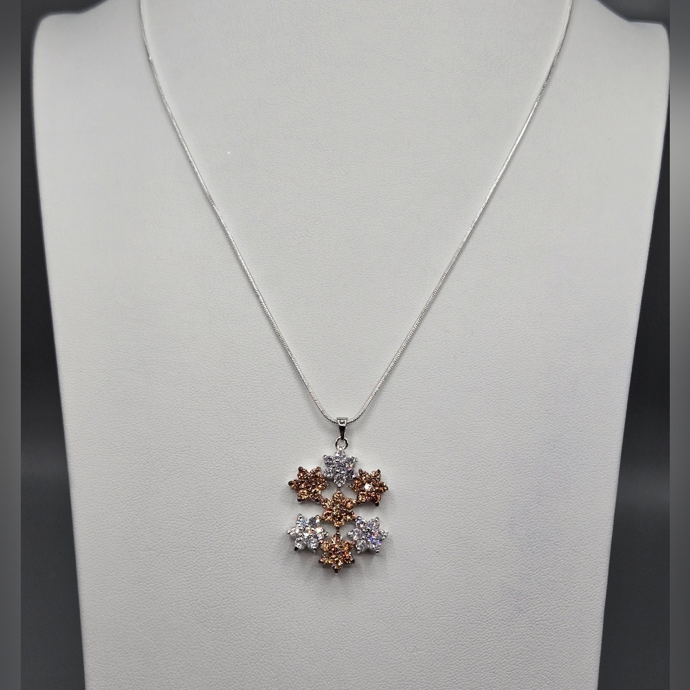Swarovski Crystal Elements Silver Necklace Champagne Floral 20 inch Prom Bridal - Picture 3 of 4